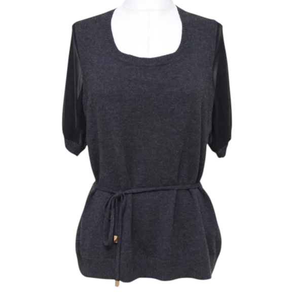 CLASS ROBERTO CAVALLI Black Knit Top Sweater Grey Short Sleeve Belt 14 48 - Picture 1 of 8